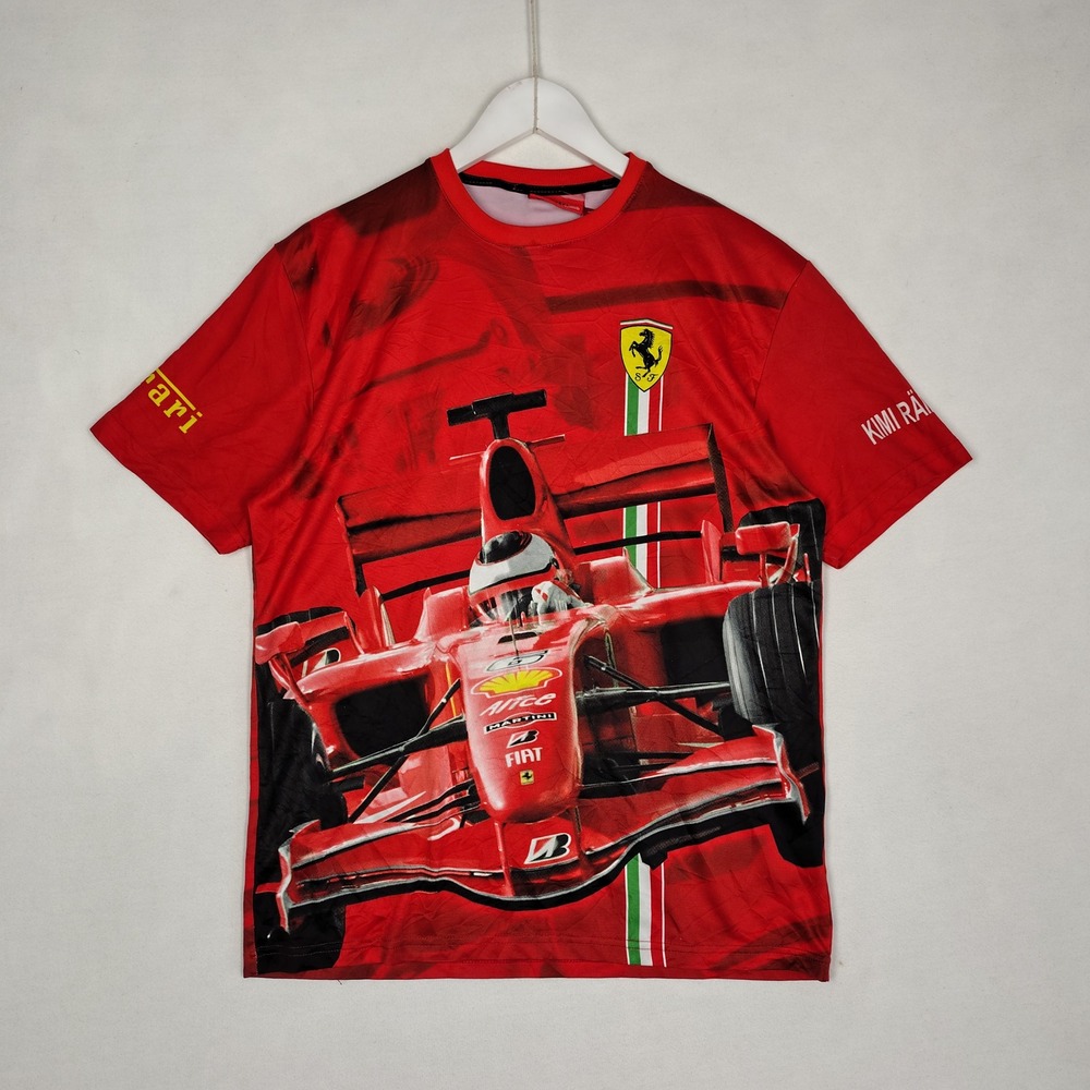 Ferrari F1 Kimi Raikkonen Racing T-Shirt Red All Over Print Mens Large
